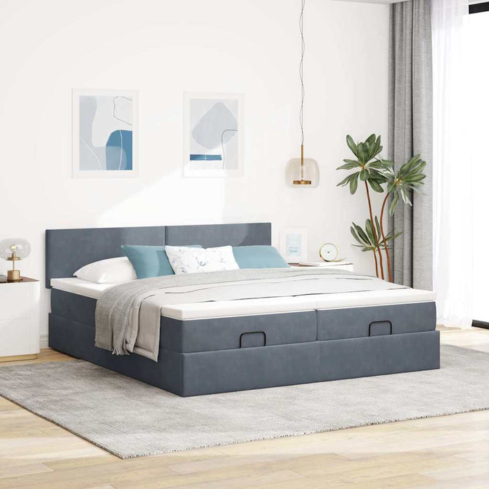 Cadru de pat otoman cu saltele Gri închis 180x200cm catifea - WALTI WALTI