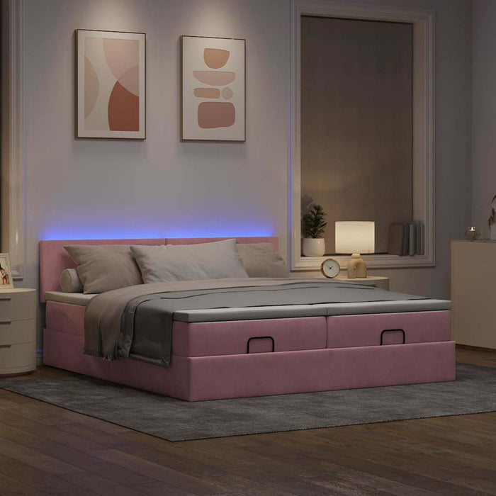 Cadru de pat otoman cu saltele Roz 180x200cm catifea - WALTI WALTI