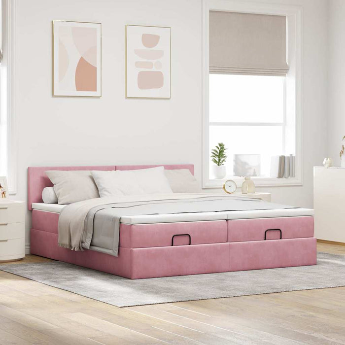 Cadru de pat otoman cu saltele Roz 180x200cm catifea - WALTI WALTI