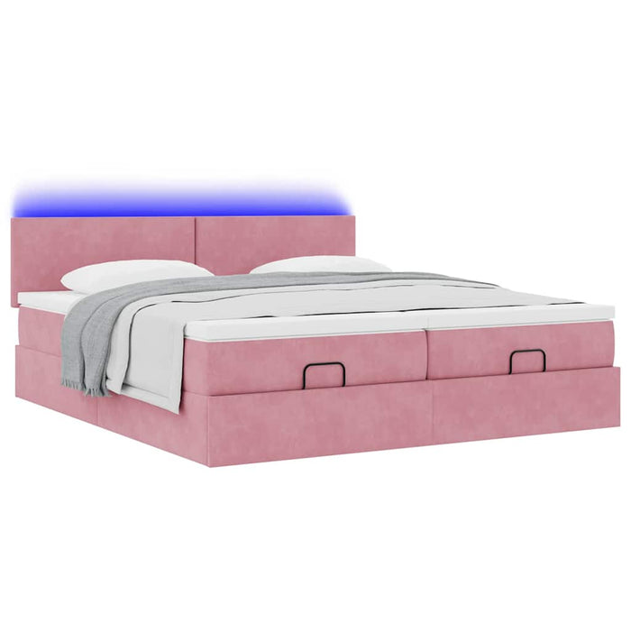Cadru de pat otoman cu saltele Roz 180x200cm catifea - WALTI WALTI