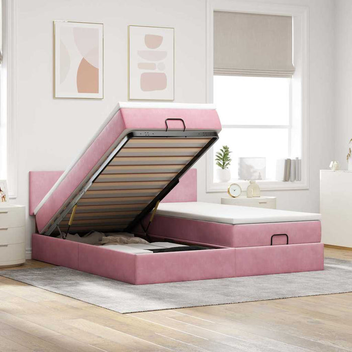 Cadru de pat otoman cu saltele Roz 180x200cm catifea - WALTI WALTI
