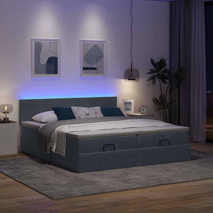 Cadru de pat otoman cu saltele Gri închis 160x200cm catifea - WALTI WALTI