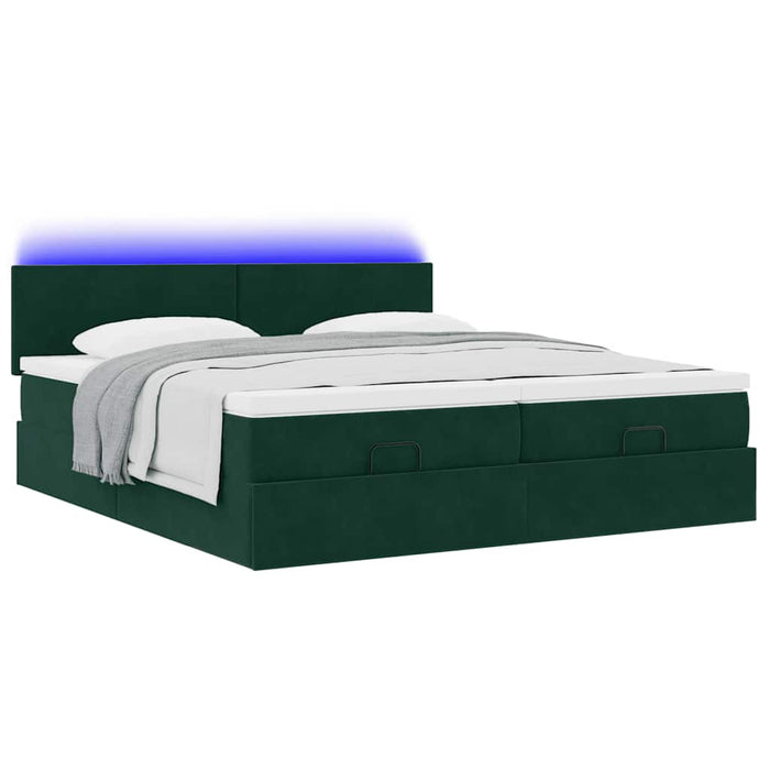 Cadru de pat otoman cu saltele Verde închis 160x200cm catifea - WALTI WALTI