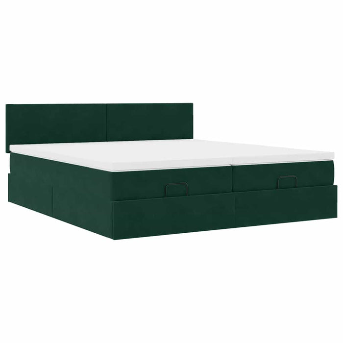 Cadru de pat otoman cu saltele Verde închis 160x200cm catifea - WALTI WALTI