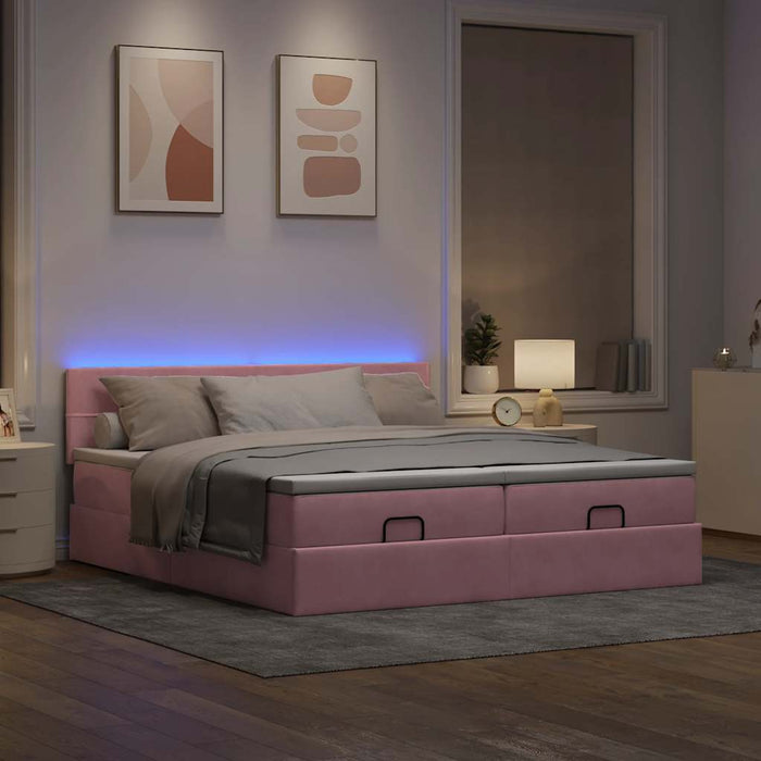 Cadru de pat otoman cu saltele Roz 160x200cm catifea - WALTI WALTI