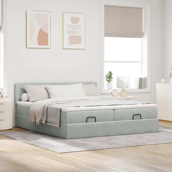 Cadru de pat otoman cu saltele Gri deschis 180x200cm catifea - WALTI WALTI