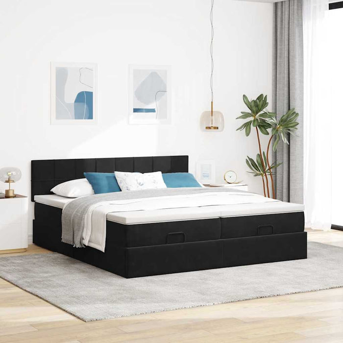 Cadru de pat otoman cu saltele, catifea neagră 180x200cm - WALTI WALTI