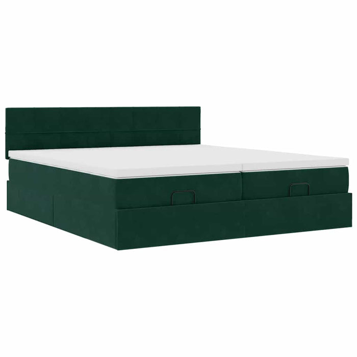 Cadru de pat otoman cu saltele Verde închis 200x200cm catifea - WALTI WALTI