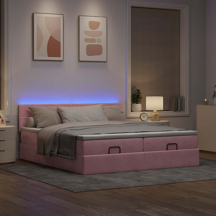 Cadru de pat otoman cu saltele Roz 200x200cm catifea - WALTI WALTI