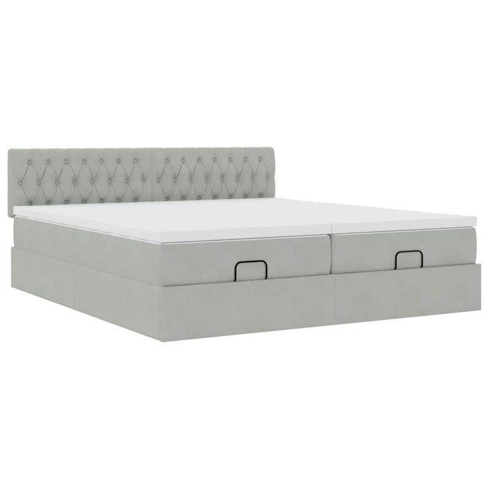 Cadru de pat otoman cu saltele Gri deschis 160x200cm catifea - WALTI WALTI