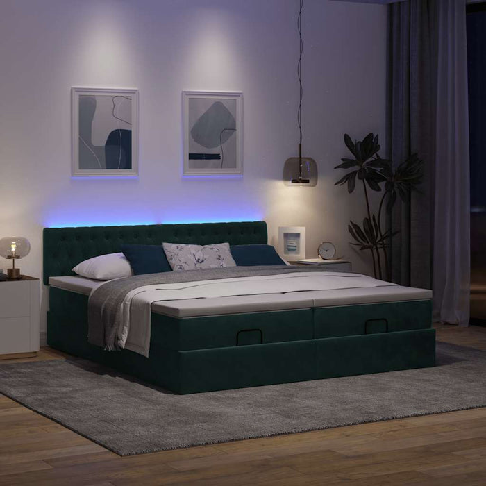Cadru de pat otoman cu saltele Verde închis 160x200cm catifea - WALTI WALTI