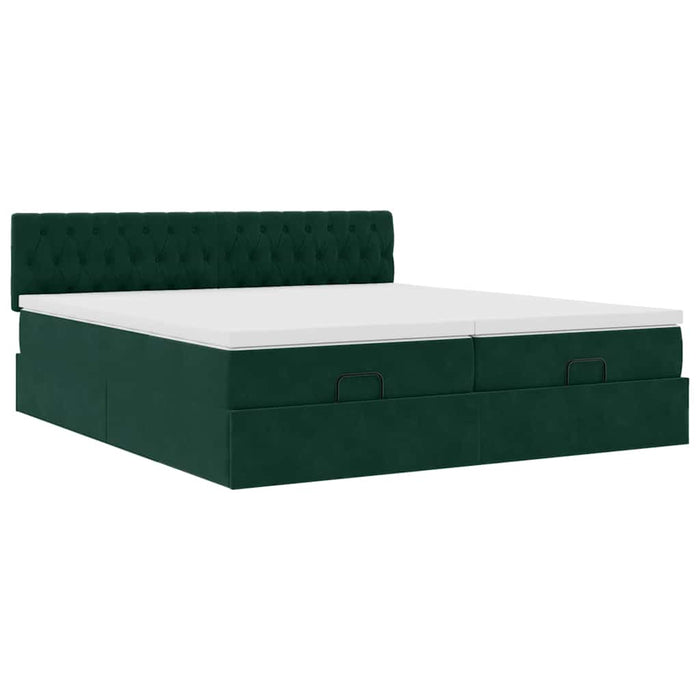 Cadru de pat otoman cu saltele Verde închis 160x200cm catifea - WALTI WALTI