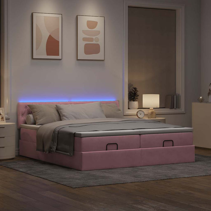 Cadru de pat otoman cu saltele Roz 160x200cm catifea - WALTI WALTI