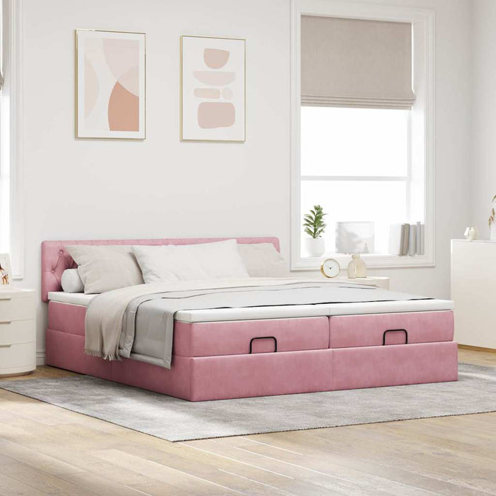 Cadru de pat otoman cu saltele Roz 160x200cm catifea - WALTI WALTI