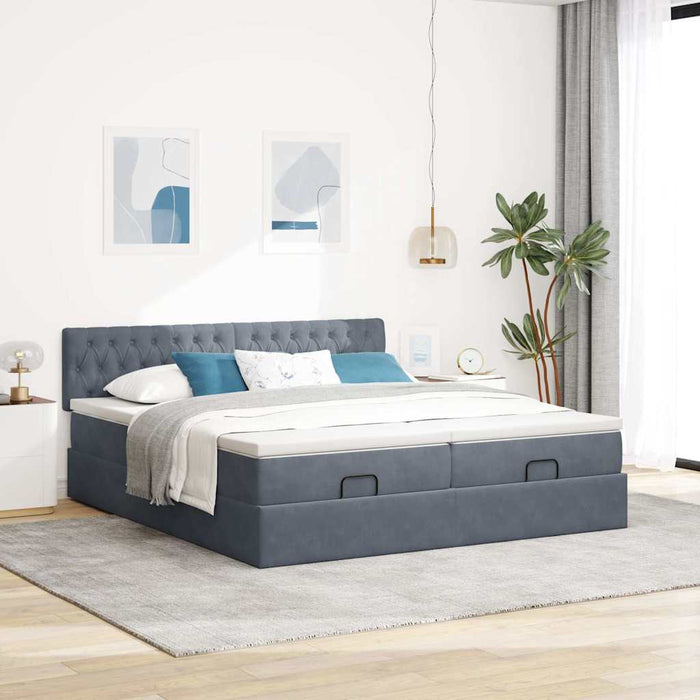 Cadru de pat otoman cu saltele Gri închis 180x200cm catifea - WALTI WALTI