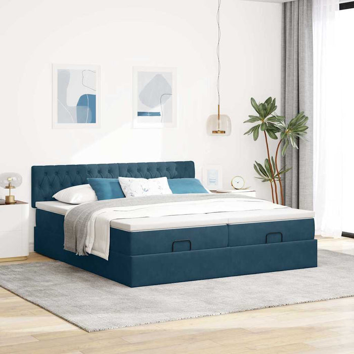 Cadru pat otoman cu saltele Albastru închis 180x200cm catifea WALTI