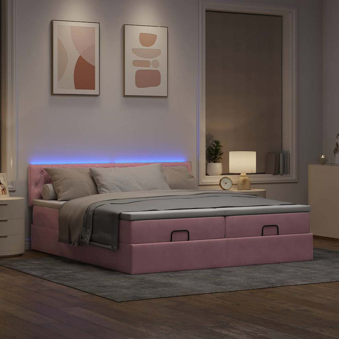 Cadru de pat otoman cu saltele Roz 180x200cm catifea - WALTI WALTI
