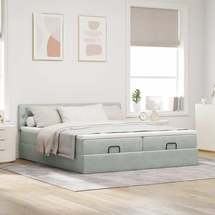 Cadru de pat otoman cu saltele Gri deschis 200x200cm catifea - WALTI WALTI