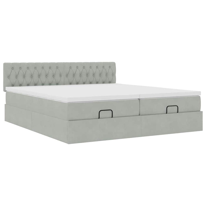 Cadru de pat otoman cu saltele Gri deschis 200x200cm catifea - WALTI WALTI