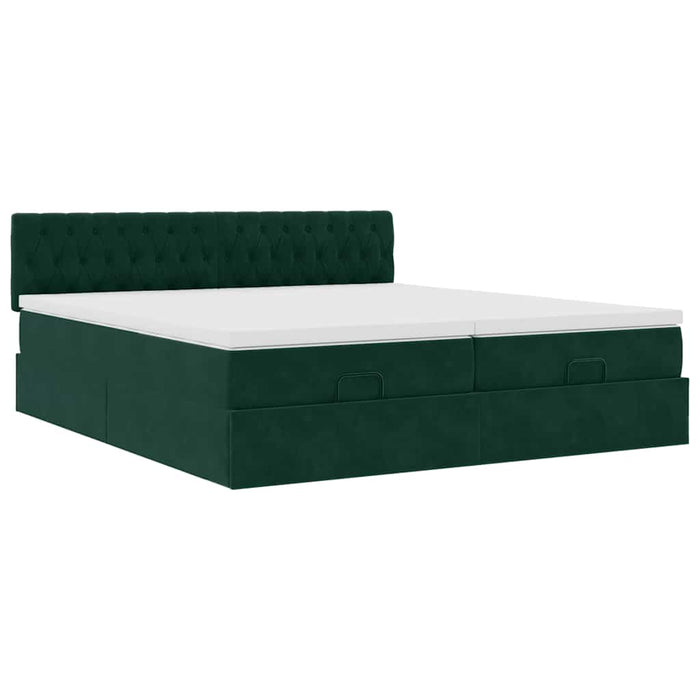 Cadru de pat otoman cu saltele Verde închis 200x200cm catifea - WALTI WALTI