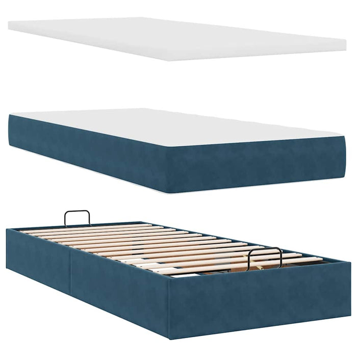 Cadru pat otoman cu saltele Albastru închis 160x200cm catifea - WALTI WALTI