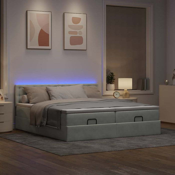 Cadru de pat otoman cu saltele Gri deschis 180x200cm catifea - WALTI WALTI