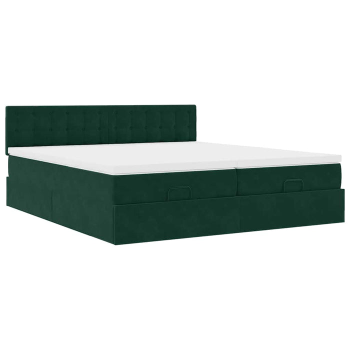 Cadru de pat otoman cu saltele, catifea verde închis 180x200cm - WALTI WALTI