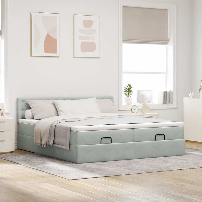 Cadru de pat otoman cu saltele Gri deschis 200x200cm catifea - WALTI WALTI