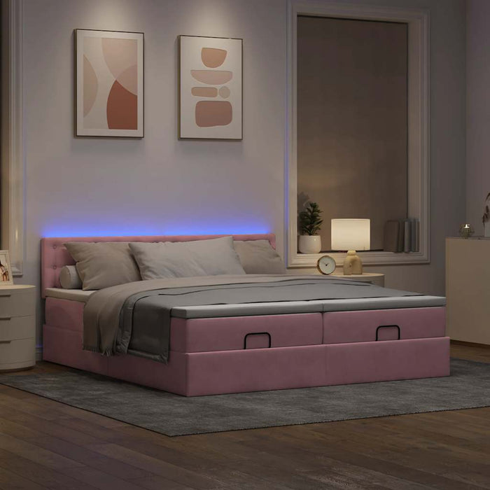 Cadru de pat otoman cu saltele Roz 200x200cm catifea - WALTI WALTI