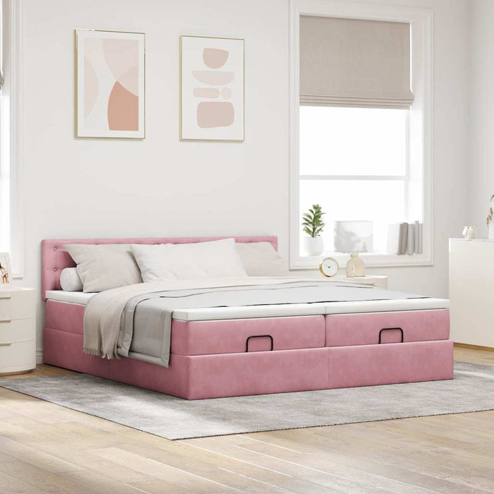 Cadru de pat otoman cu saltele Roz 200x200cm catifea - WALTI WALTI