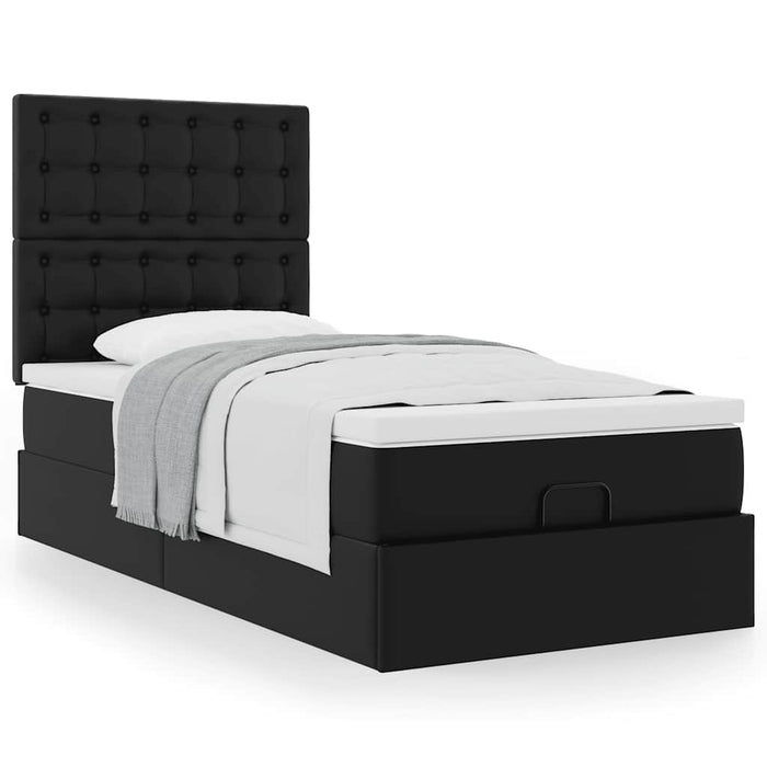 Pat otoman cu saltea, negru, 80x200cm, piele ecologică - WALTI WALTI