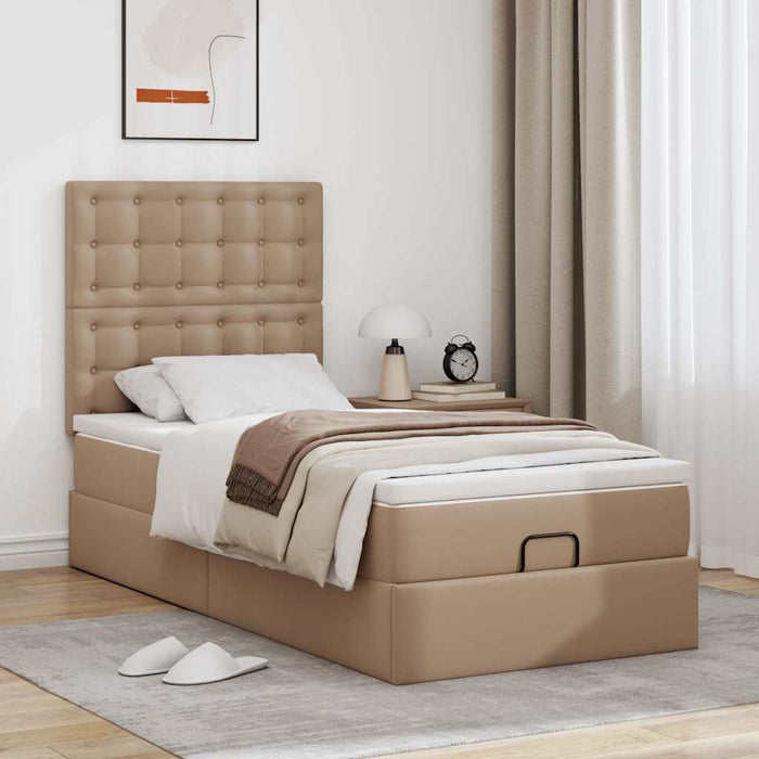Pat otoman cu saltea, cappucino, 80x200cm, piele ecologică WALTI