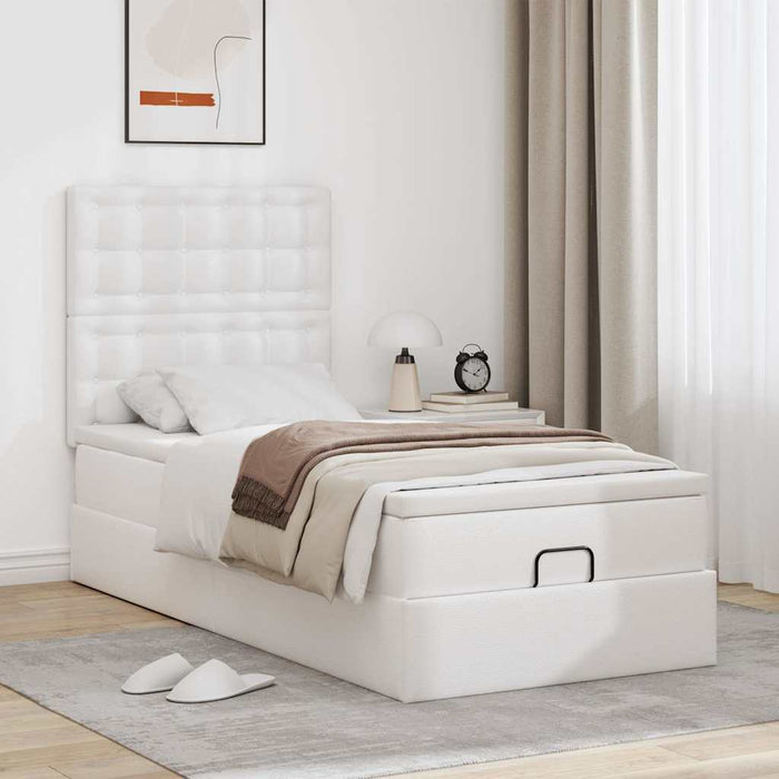 Pat otoman cu saltea, alb, 90x190cm, piele ecologică - WALTI WALTI