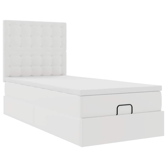 Pat otoman cu saltea, alb, 90x190cm, piele ecologică - WALTI WALTI