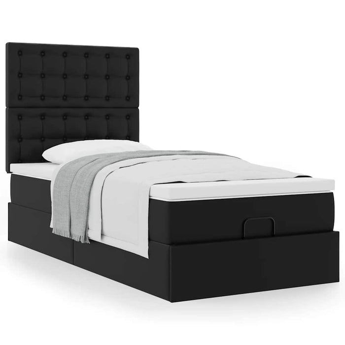 Pat otoman cu saltea, negru, 90x200cm, piele ecologică - WALTI WALTI