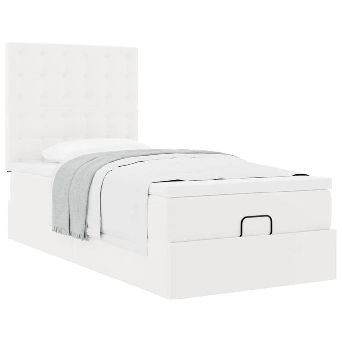 Pat otoman cu saltea, alb, 90x200cm, piele ecologică - WALTI WALTI