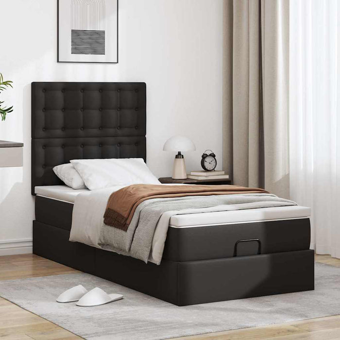 Pat otoman cu saltea, negru, 100x200cm, piele ecologică - WALTI WALTI