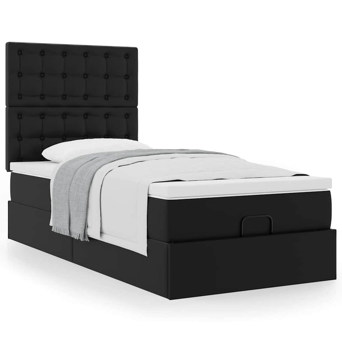 Pat otoman cu saltea, negru, 100x200cm, piele ecologică - WALTI WALTI