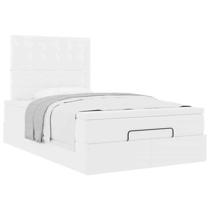 Cadru de pat otoman cu saltea alb 120x190 cm piele artificială WALTI