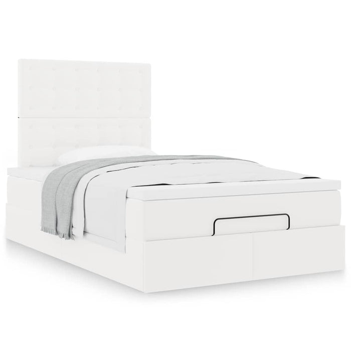 Cadru de pat otoman cu saltea alb 120x190 cm piele artificială WALTI