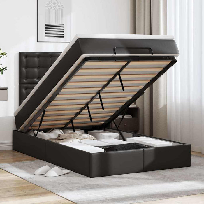 Cadru de pat otoman saltea neagră 120x200cm piele artificială - WALTI WALTI