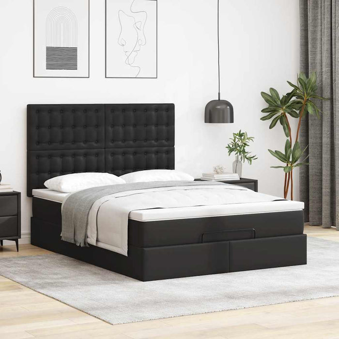 Cadru pat otoman cu saltea neagră 140x190cm piele artificială WALTI