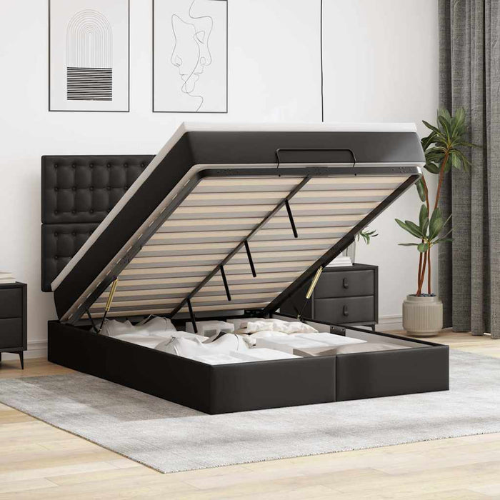 Cadru pat otoman cu saltea neagră 140x190cm piele artificială WALTI