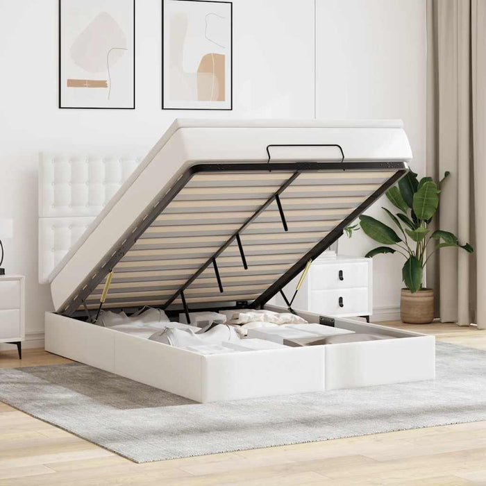 Cadru de pat otoman cu saltea alb 140x190 cm piele artificială - WALTI WALTI