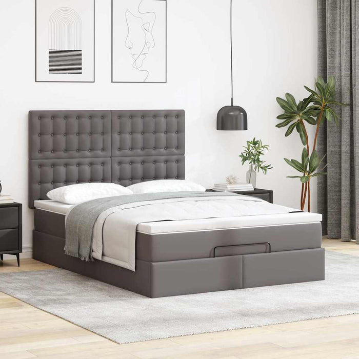 Cadru de pat otoman cu saltea gri 140x190cm piele artificială - WALTI WALTI