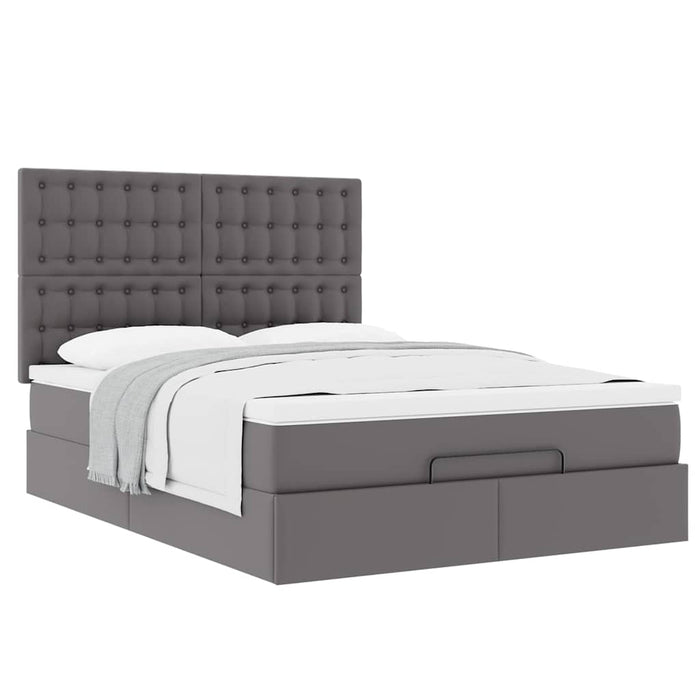 Cadru de pat otoman cu saltea gri 140x190cm piele artificială - WALTI WALTI