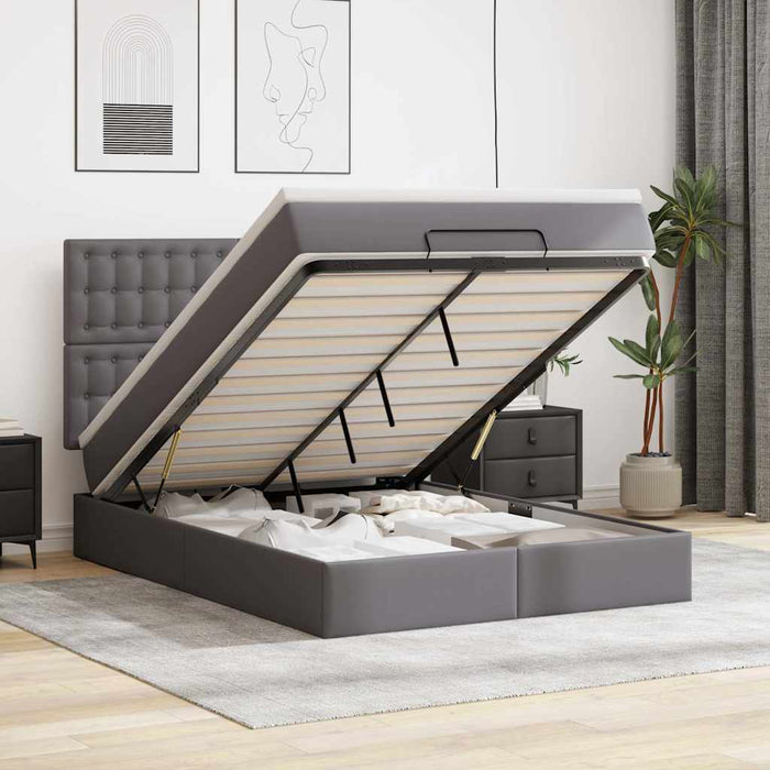 Cadru de pat otoman cu saltea gri 140x190cm piele artificială - WALTI WALTI