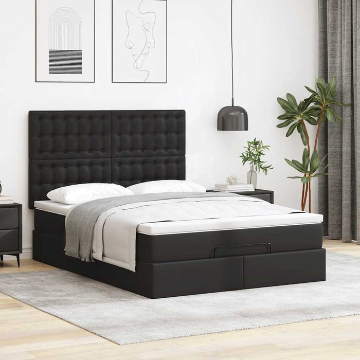 Cadru pat otoman cu saltea neagră 140x200cm piele artificială - WALTI WALTI