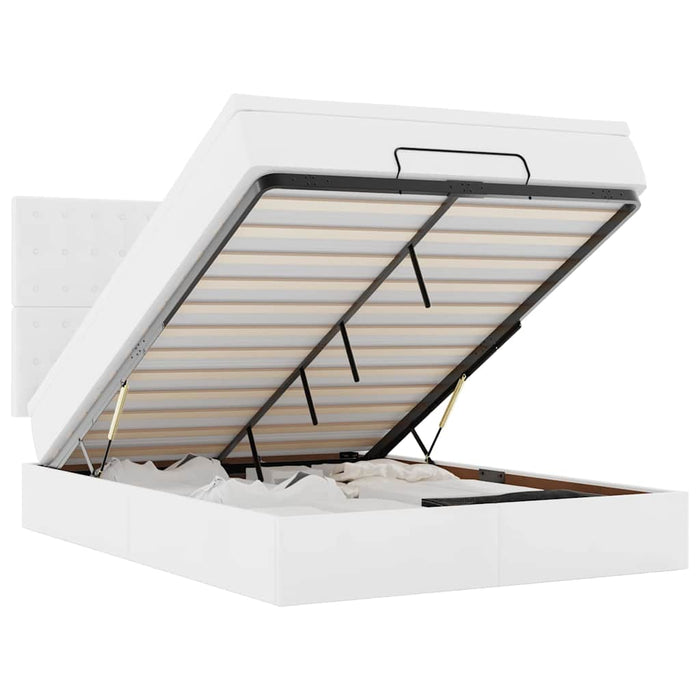 Cadru de pat otoman cu saltea alb 140x200cm piele artificială - WALTI WALTI