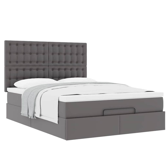 Cadru de pat otoman cu saltea gri 140x200cm piele artificială - WALTI WALTI